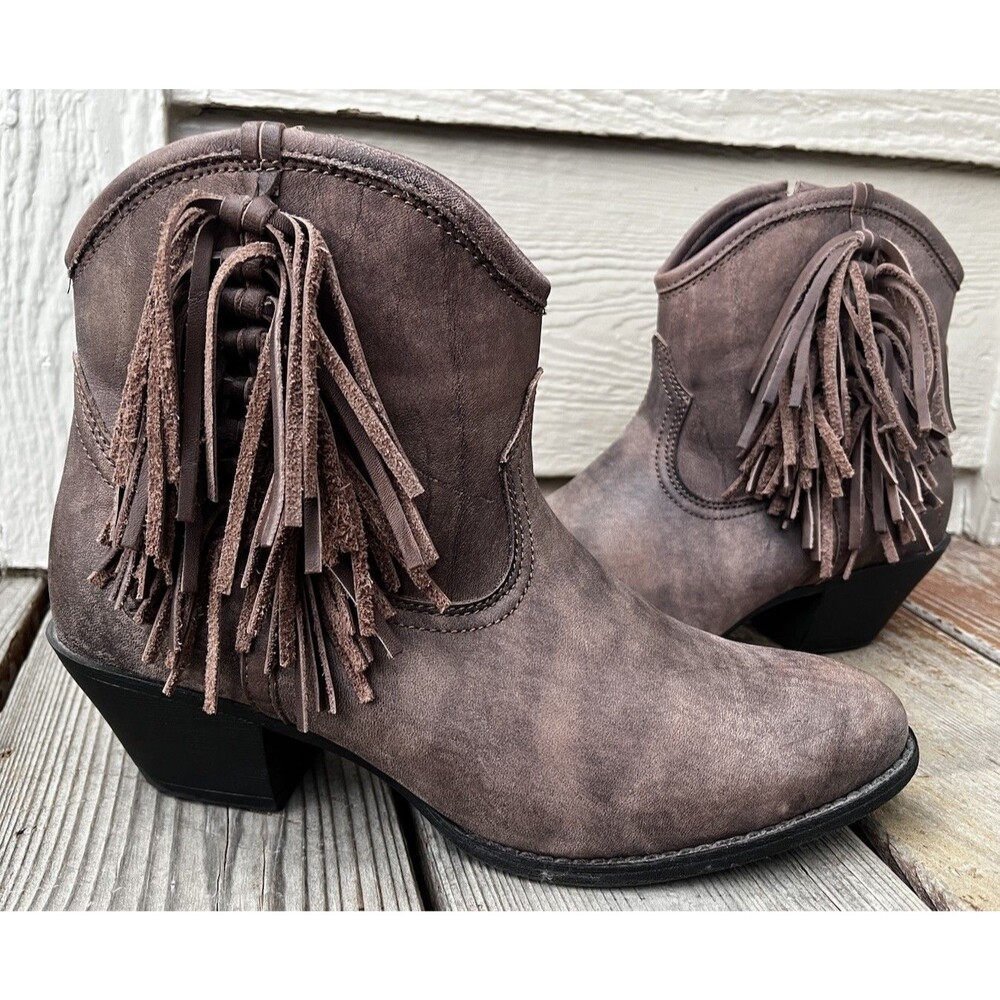 Ariat Duchess Women’s 9.5B Brown Leather Fringed Ankle Boots Boho Western